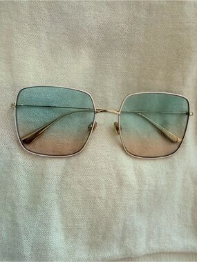 Authentic Dior Women's Sunglasses — Gold Frame with Blue-to-Pink Gradient Lenses